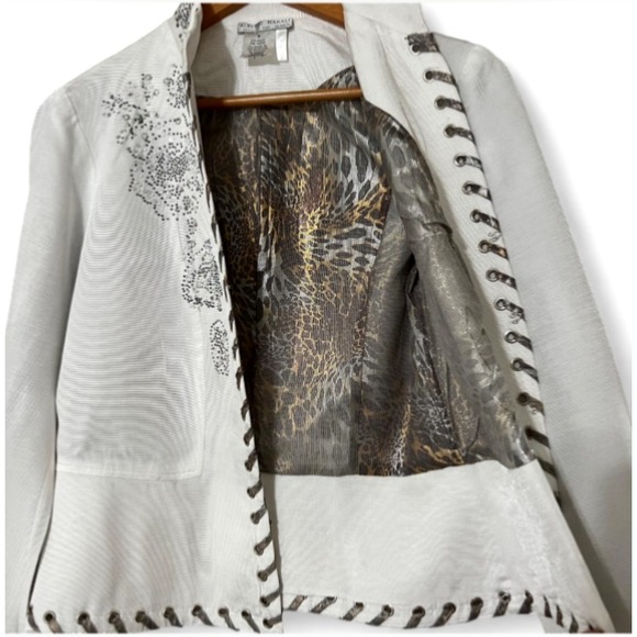 Alberto Makali‎ Eyelet Jacket Blazer  Long Sleeve White Ladies Size 6 Evening - Picture 4 of 6